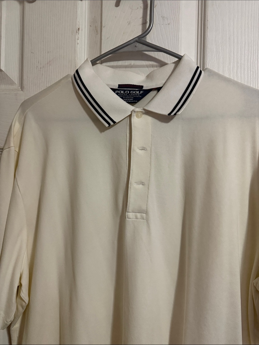 Polo Golf Cream Short-Sleeve Polo with Black-Trim Collar